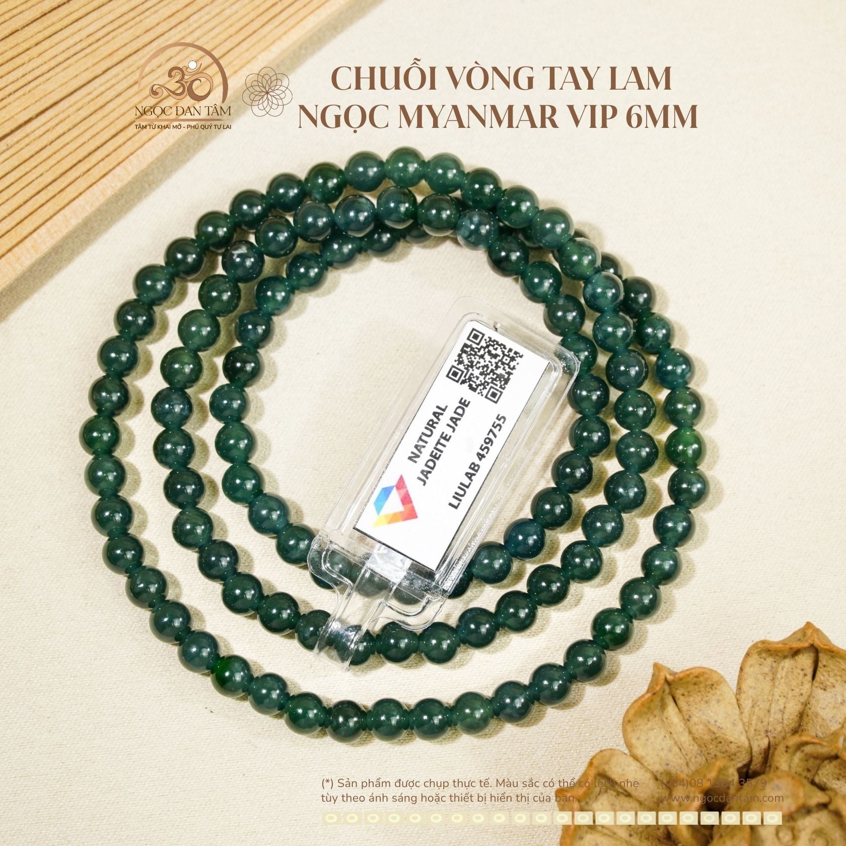  Chuỗi Vòng Tay Lam Ngọc Myanmar 6mm 