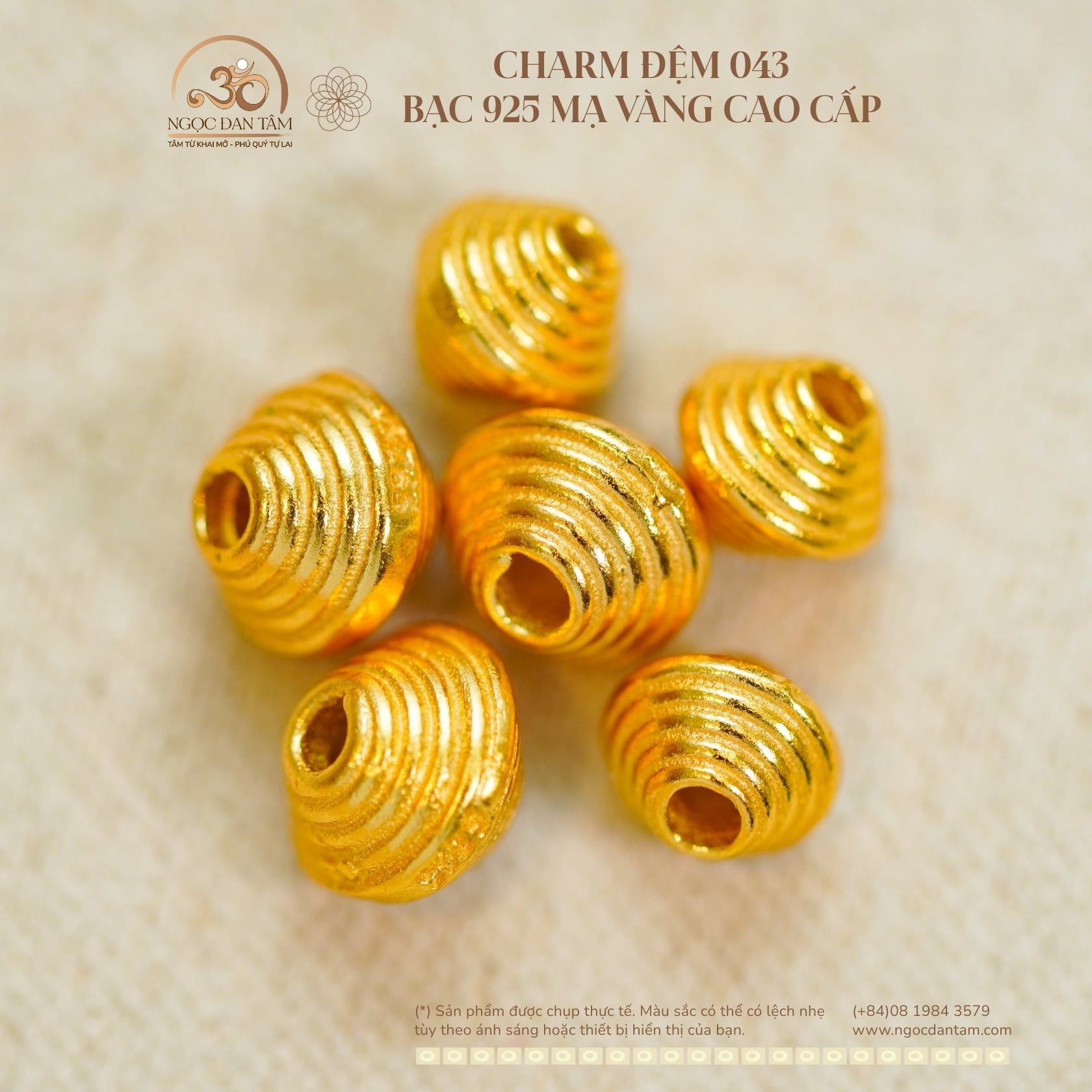  Charm Đệm 043 - Bạc 925 Mạ Vàng Cao Cấp 