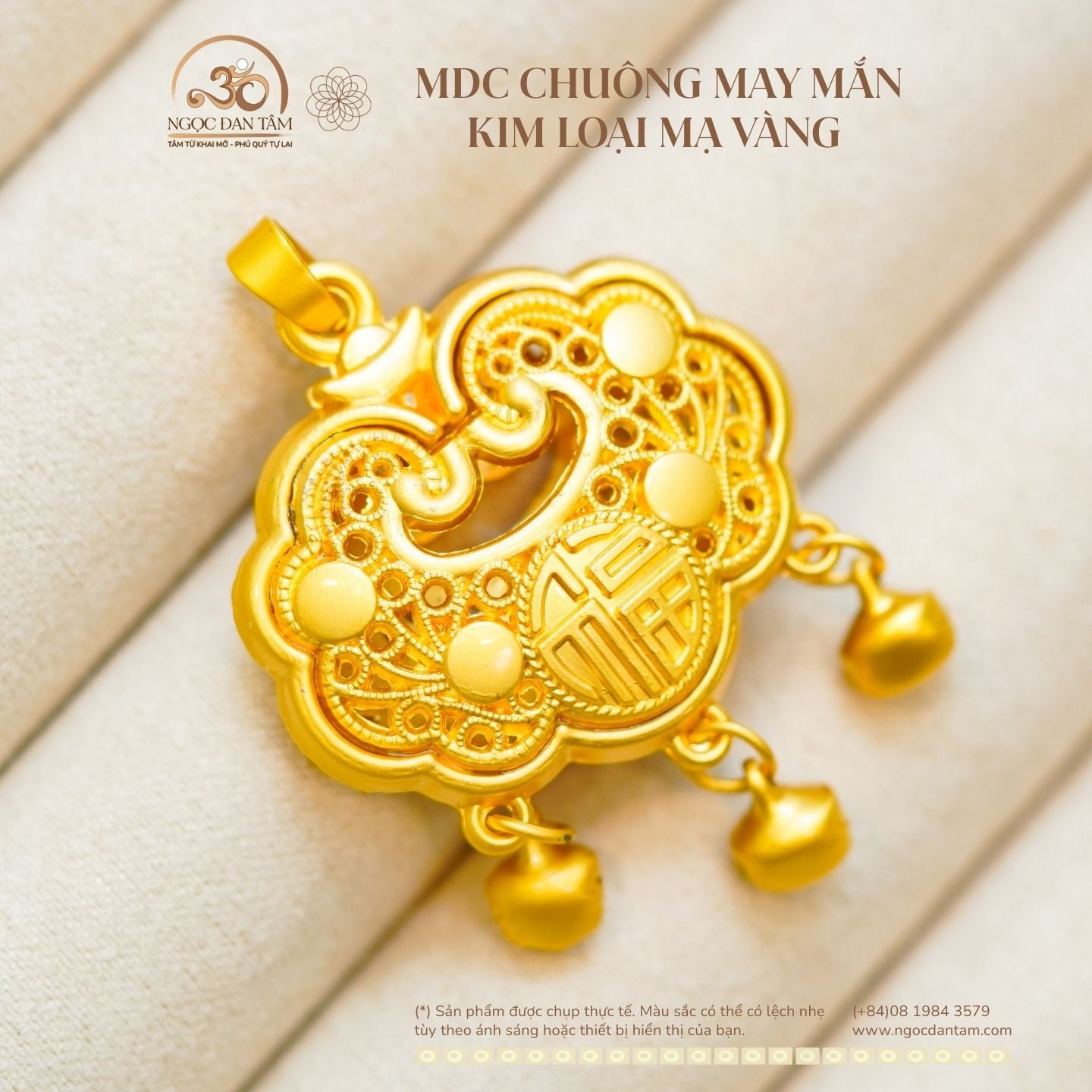  Mặt Dây Chuyền Chuông May Mắn 32,60mm - Kim Loại Mạ Vàng Cao Cấp 