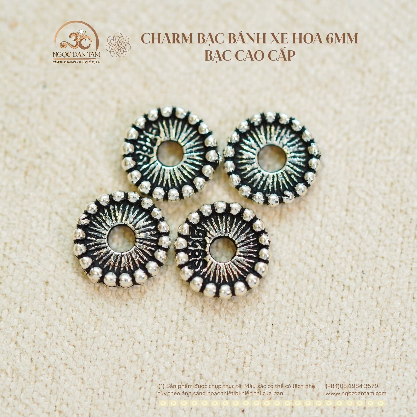  Charm Bạc Bánh Xe Hoa 6mm - Bạc Cao Cấp 