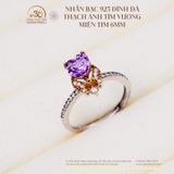  Nhẫn Bạc 925 Đính Đá Thạch Anh Tím Vuông Miện Tím 6mm 