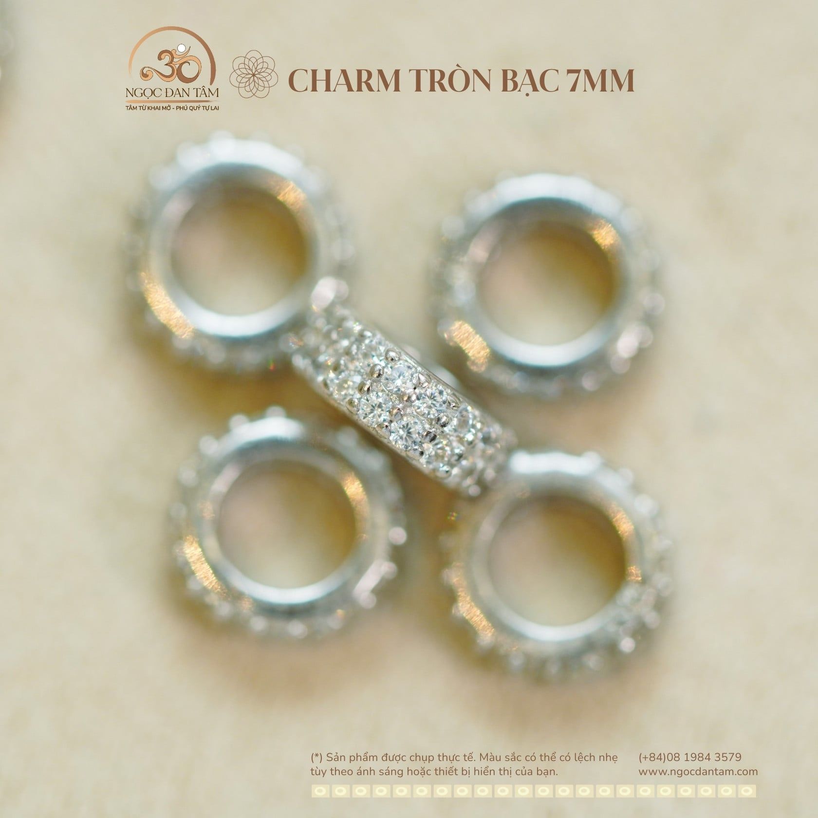  Charm Tròn Bạc 7mm - Bạc 925 Cao Cấp 