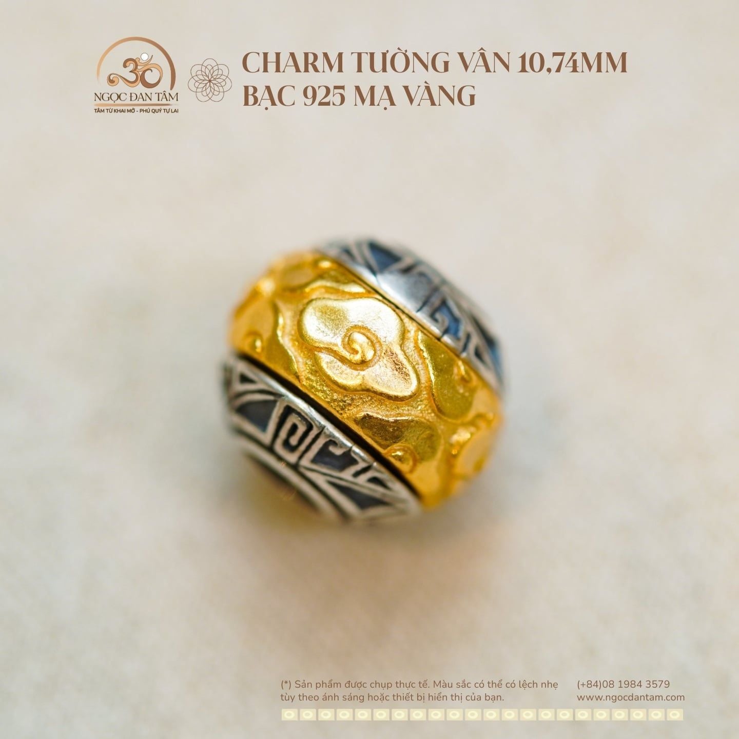  Charm Tường Vân 10,74mm - Bạc 925 Mạ Vàng Cao Cấp 