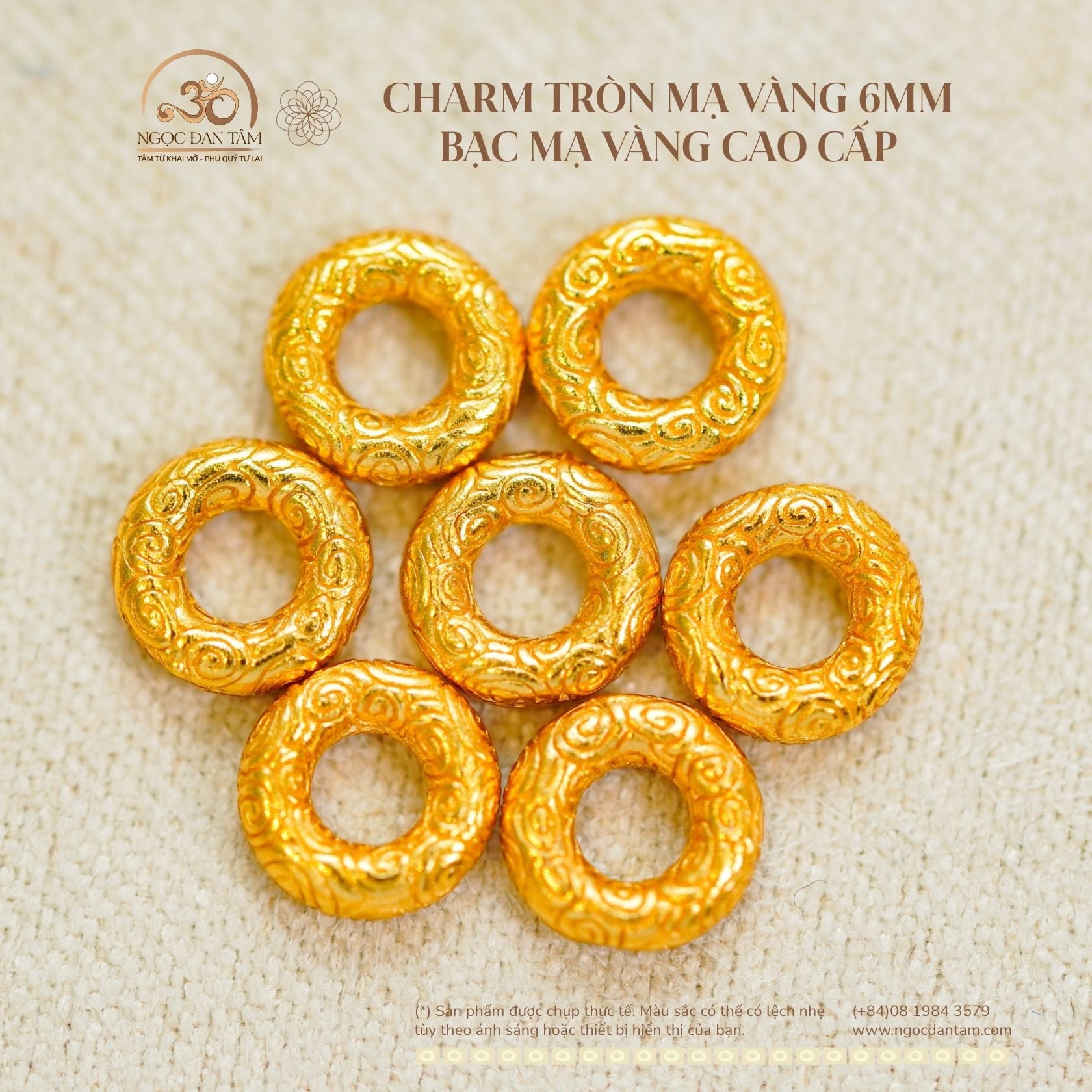  Charm Tròn Mạ Vàng 6mm - Bạc Mạ Vàng Cao Cấp 