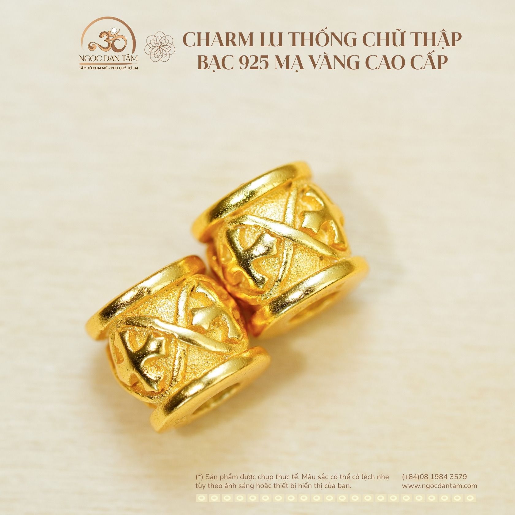  Charm Lu Thống Chữ Thập 7mm - Bạc 925 Mạ Vàng Cao Cấp 