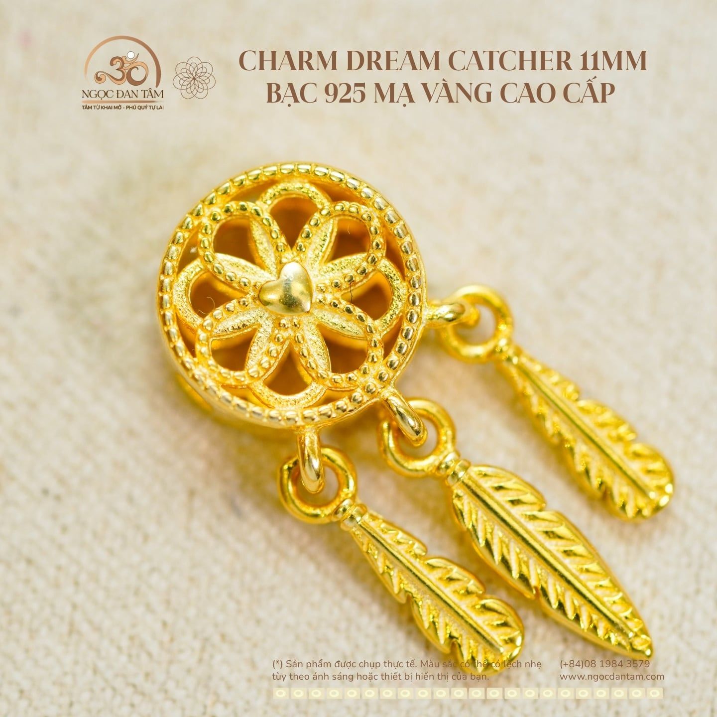  Charm Dream Catcher 11mm - Bạc 925 Mạ Vàng Cao Cấp 