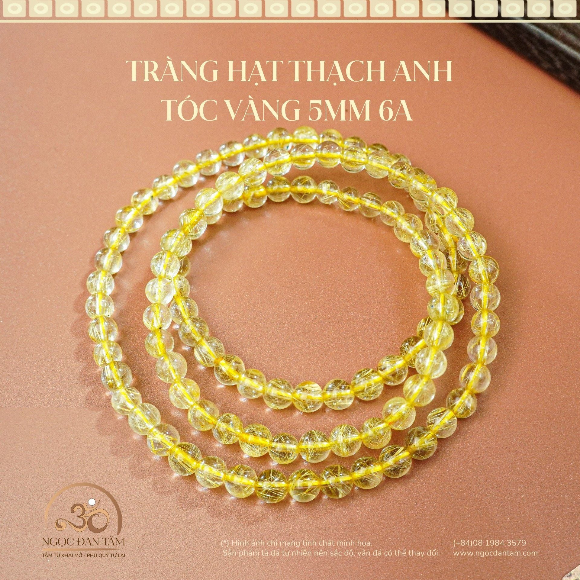  Chuỗi Vòng Tay Thạch Anh Tóc Vàng 5mm 6A 