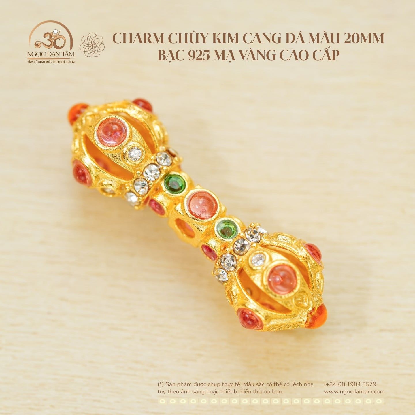  Charm Chùy Kim Cang Đá Màu - Bạc 925 Mạ Vàng Cao Cấp 
