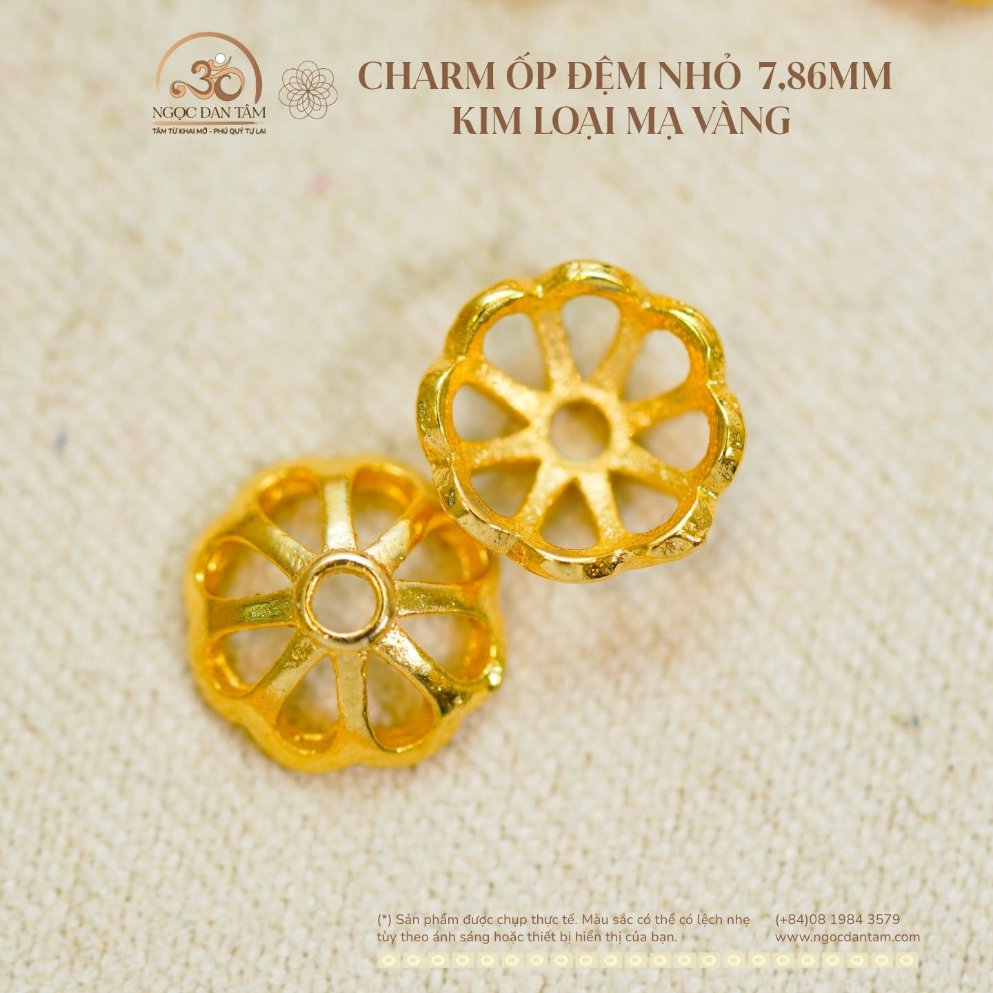  Charm Ốp Đệm Nhỏ 7,86mm  - Kim Loại Mạ Vàng 