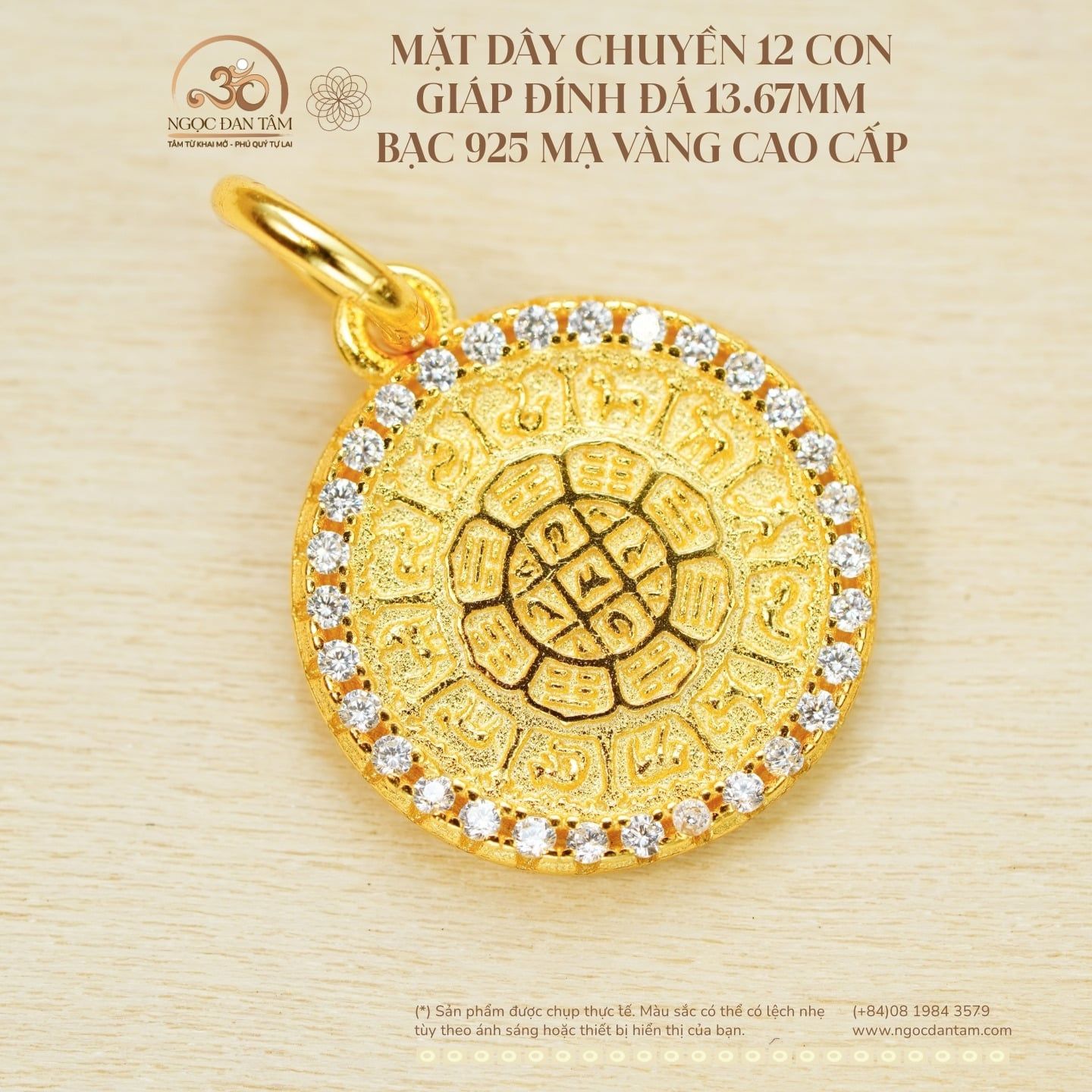  Mặt Dây Chuyền 12 Con Giáp Đính Đá 13.67mm - Bạc 925 Mạ Vàng Cao Cấp 