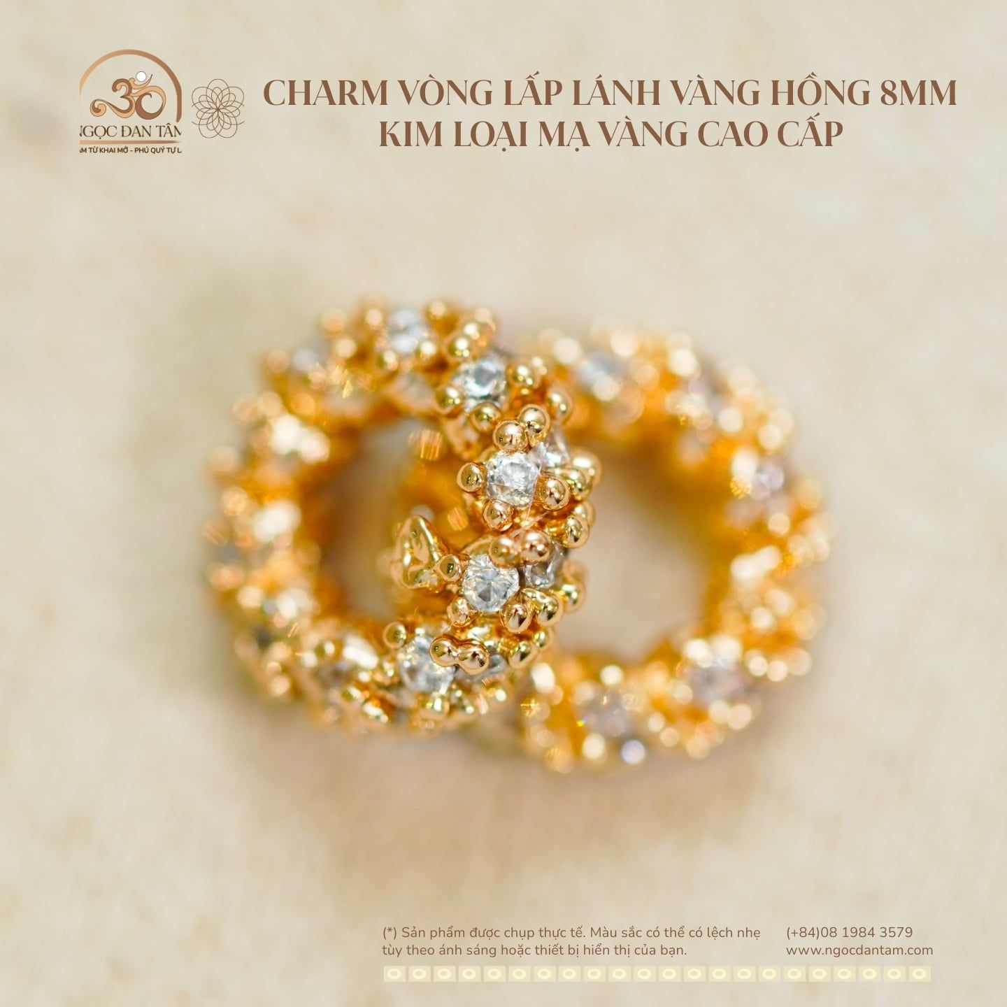  Charm Vàng Lấp Lánh Vàng Hồng - Kim Loại Mạ Vàng Cao Cấp 