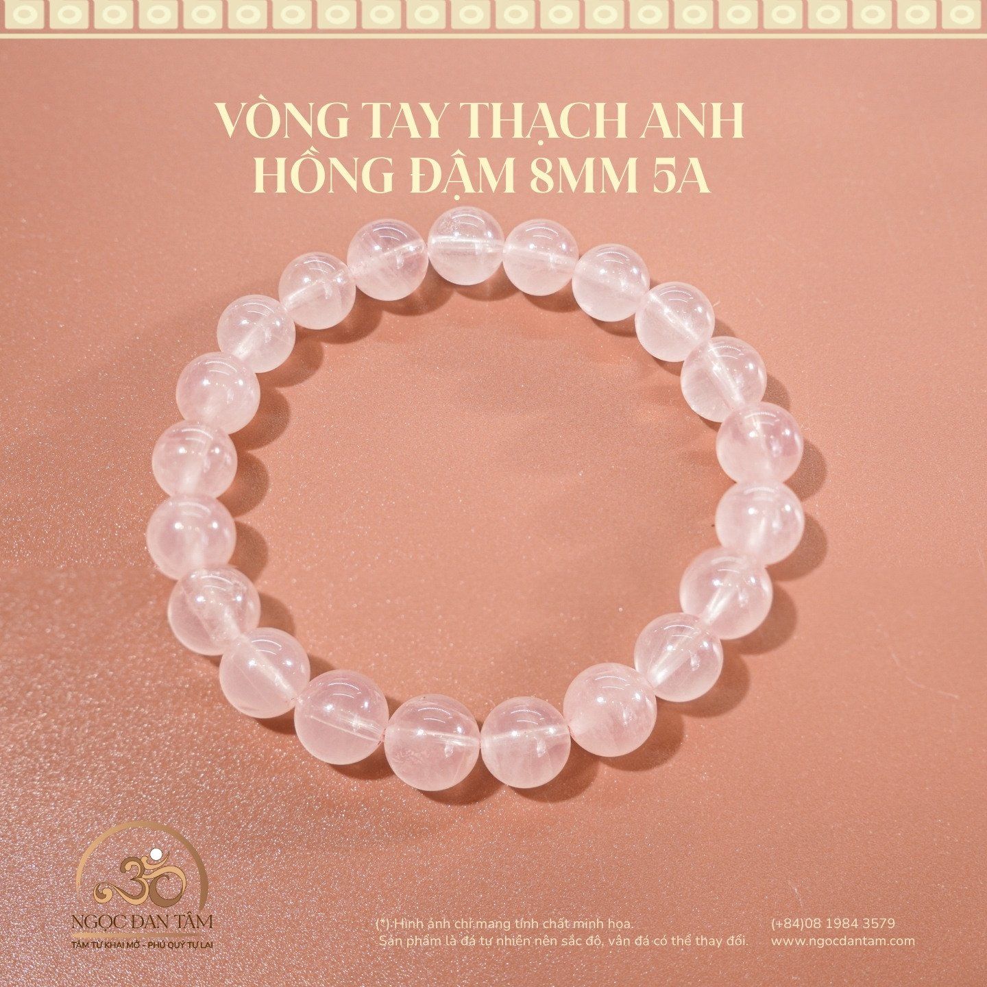  Vòng Tay Thạch Anh Hồng Đậm 8mm - 10mm 5A 