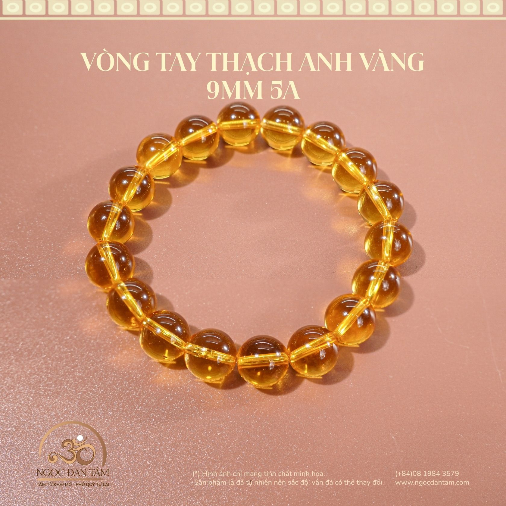  Vòng Tay Thạch Anh Vàng 9mm 5A 