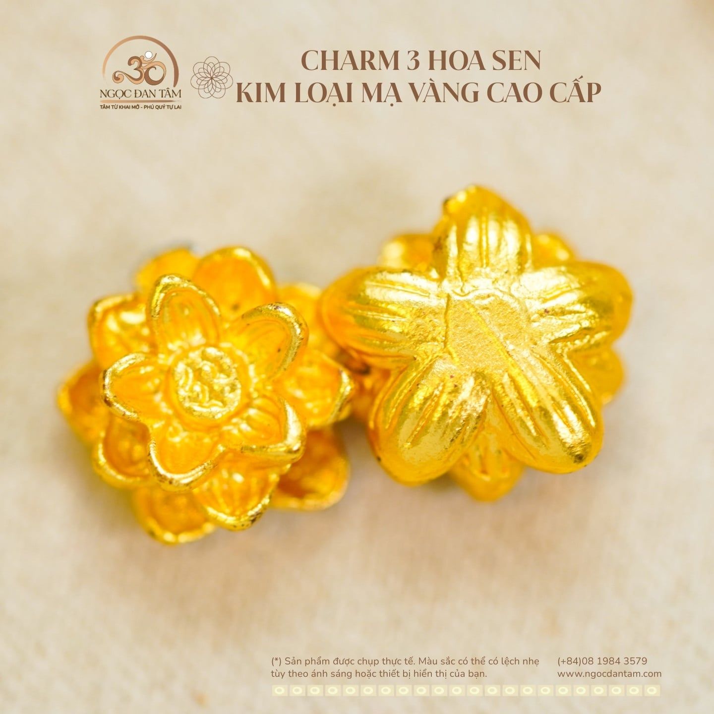  Charm 3 Hoa Sen - Kim Loại Mạ Vàng Cao Cấp 