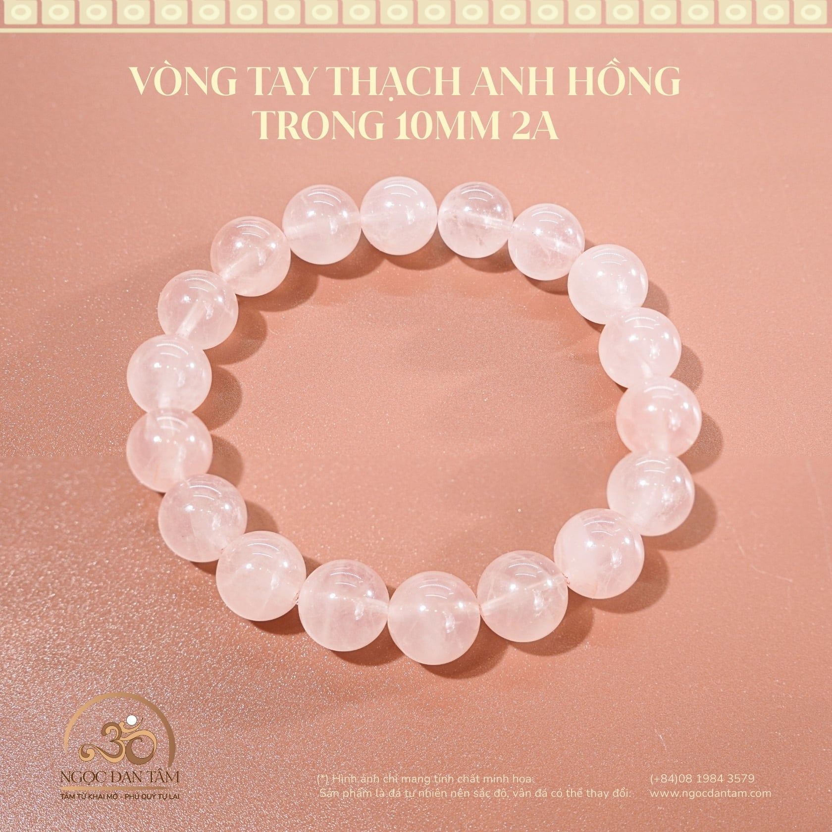  Vòng Tay Đá Thạch Anh Hồng Trong 10mm 2A 