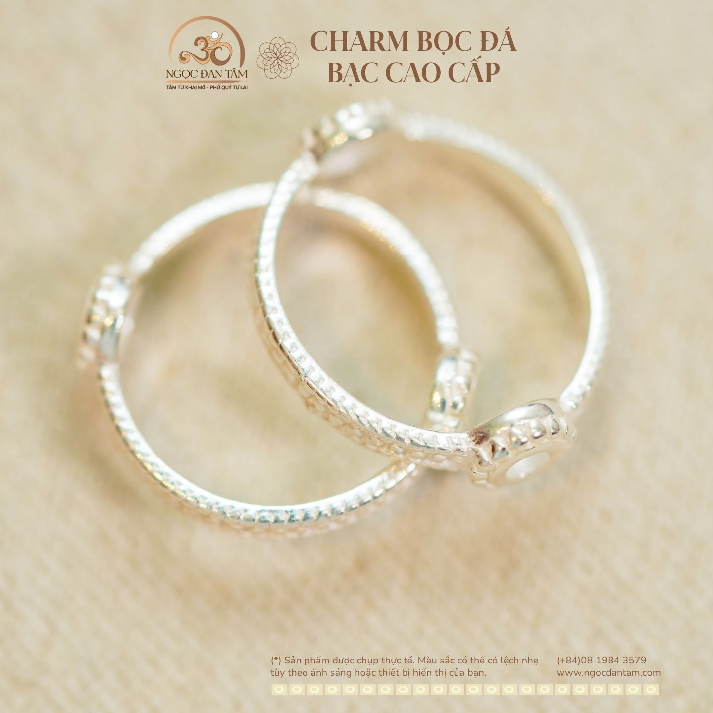  Charm Bọc Đá - Bạc Cao Cấp 