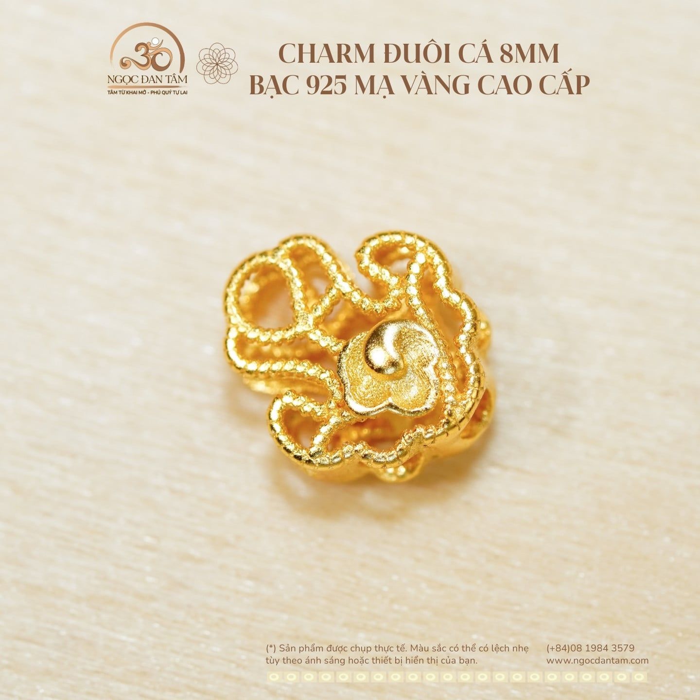  Charm Đuôi Cá 8mm - Bạc 925 Mạ Vàng Cao Cấp 