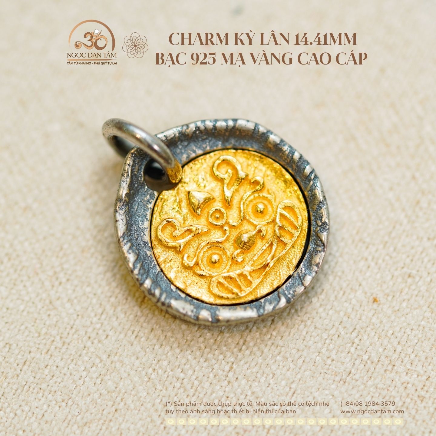 Charm Kỳ Lân 14,41mm - Bạc 925 Mạ Vàng Cao Cấp 