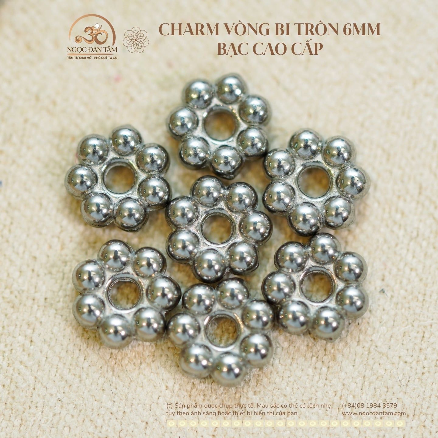 Charm Vòng Tròn Bi - Bạc Cao Cấp 