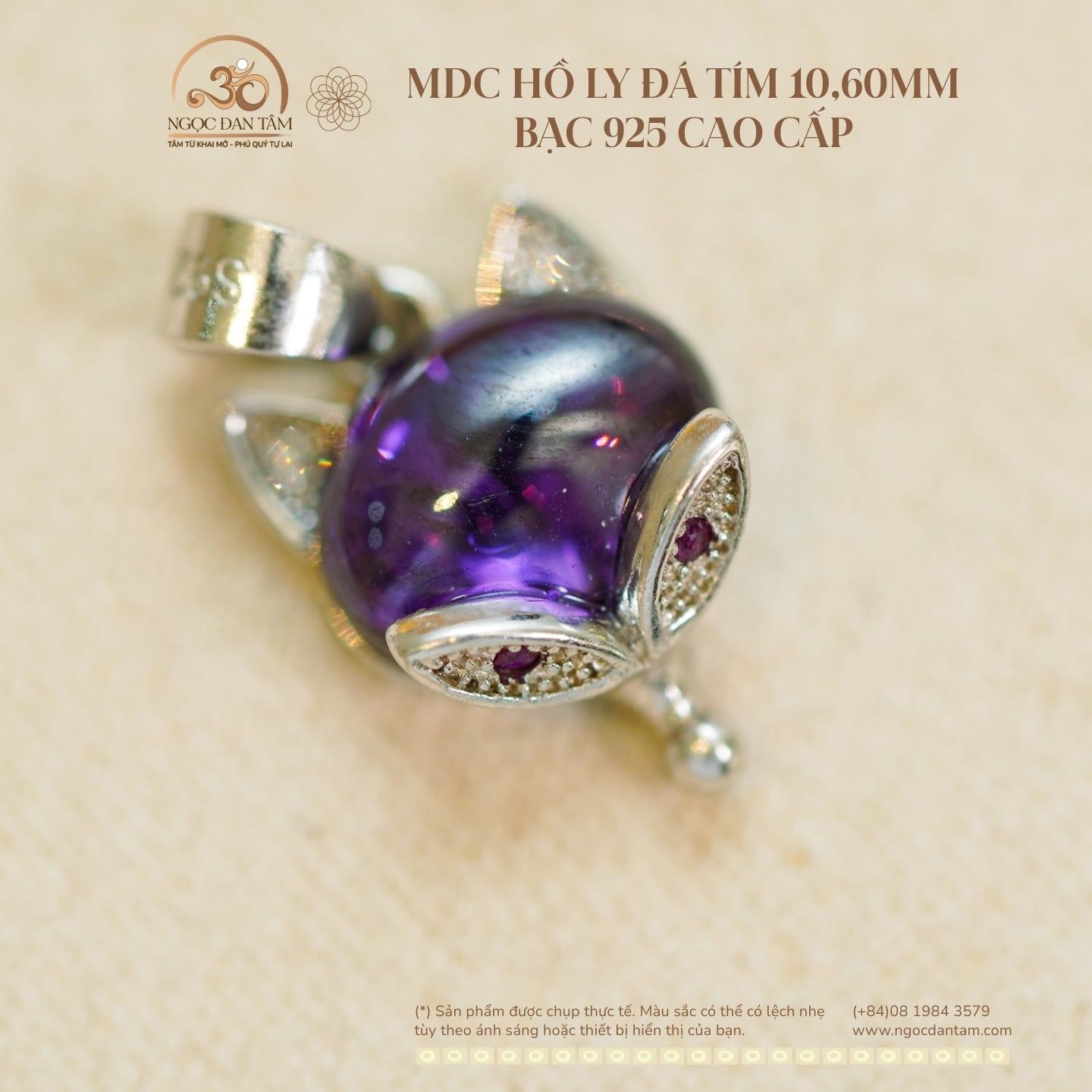  Mặt dây chuyền Hồ Ly Đá Tím 10.60mm - Bạc 925 Cao Cấp 
