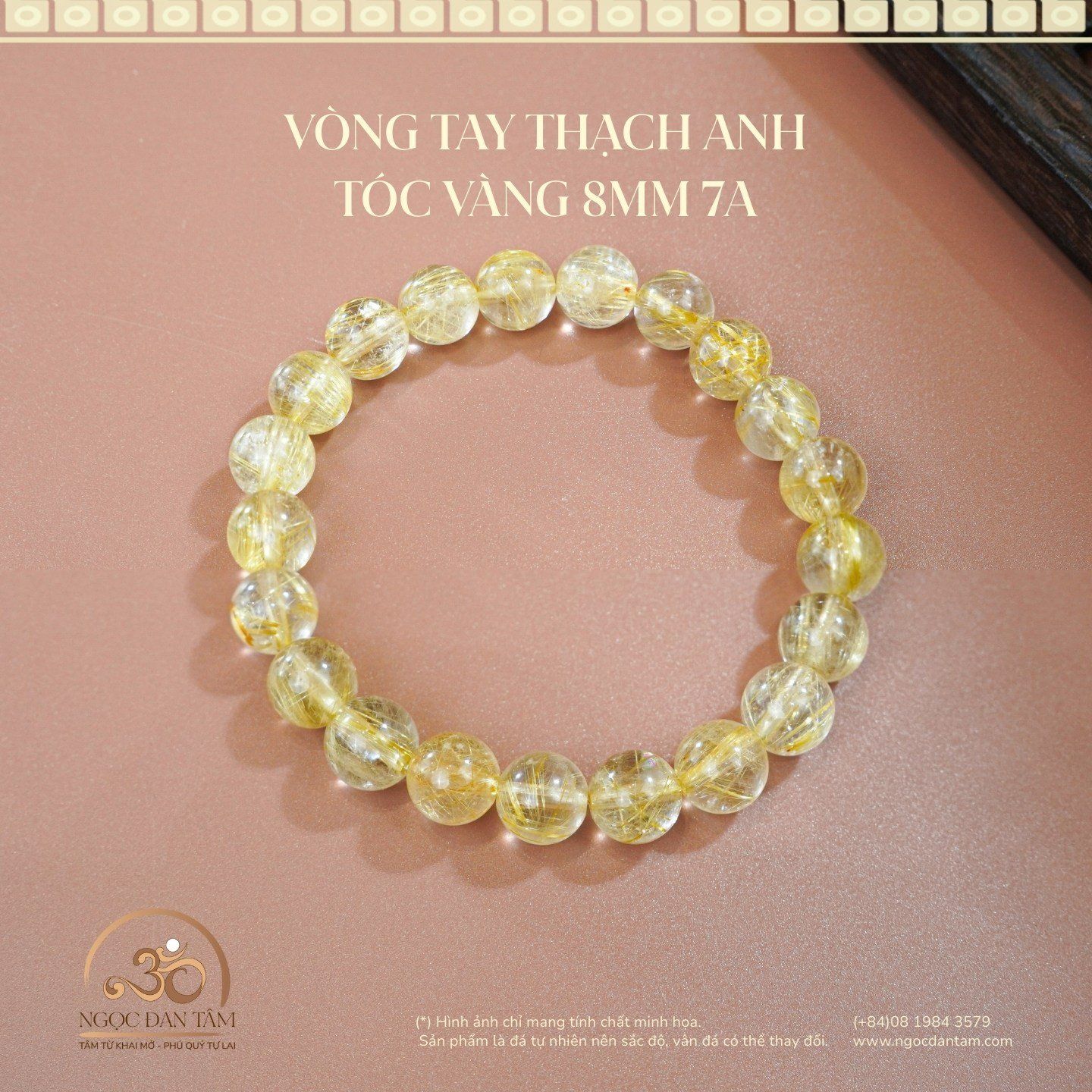  Vòng Tay Đá Thạch Anh Tóc Vàng 8mm 7A 