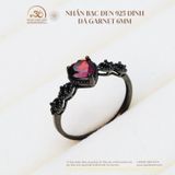  Nhẫn Bạc Đen 925 Đính Đá Garnet 6mm 