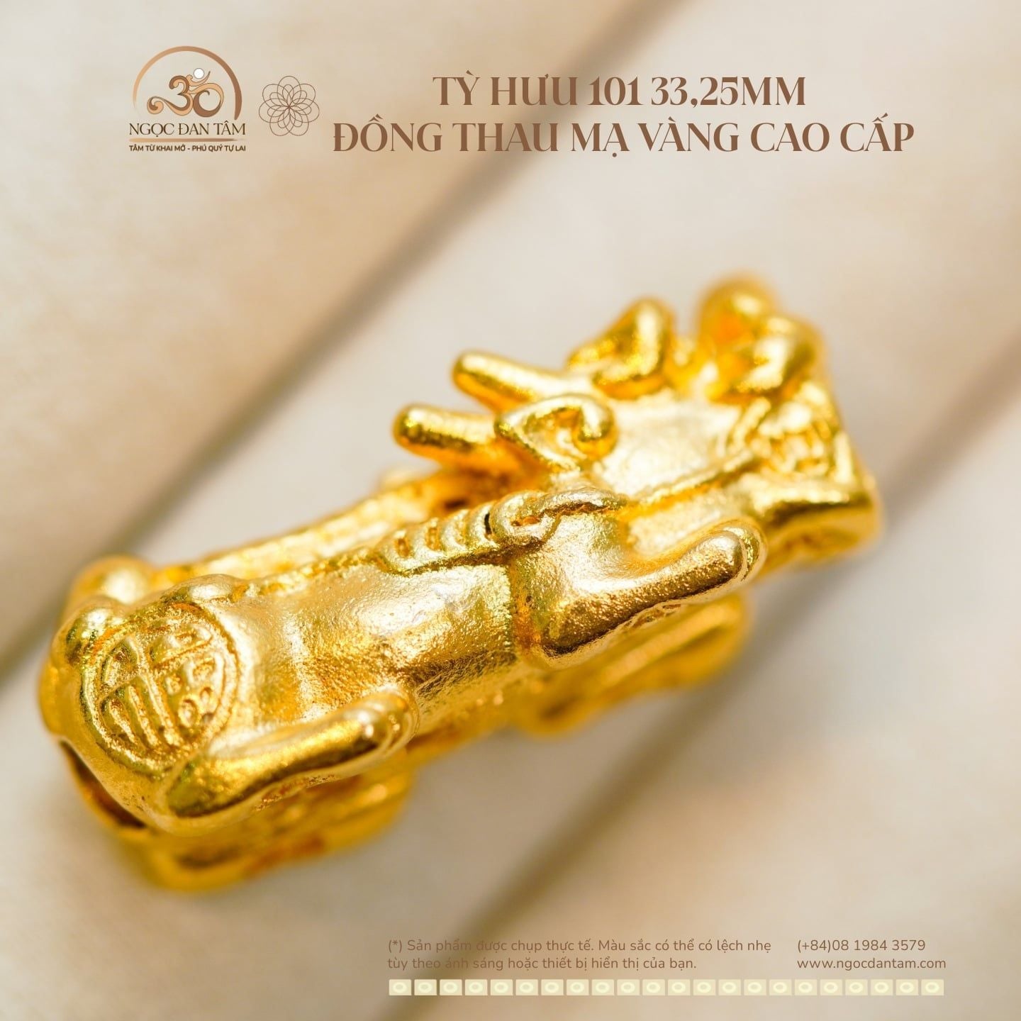  Tỳ Hưu 101 - 33,25mm - Đồng Thau Mạ Vàng 999 Cao Cấp 