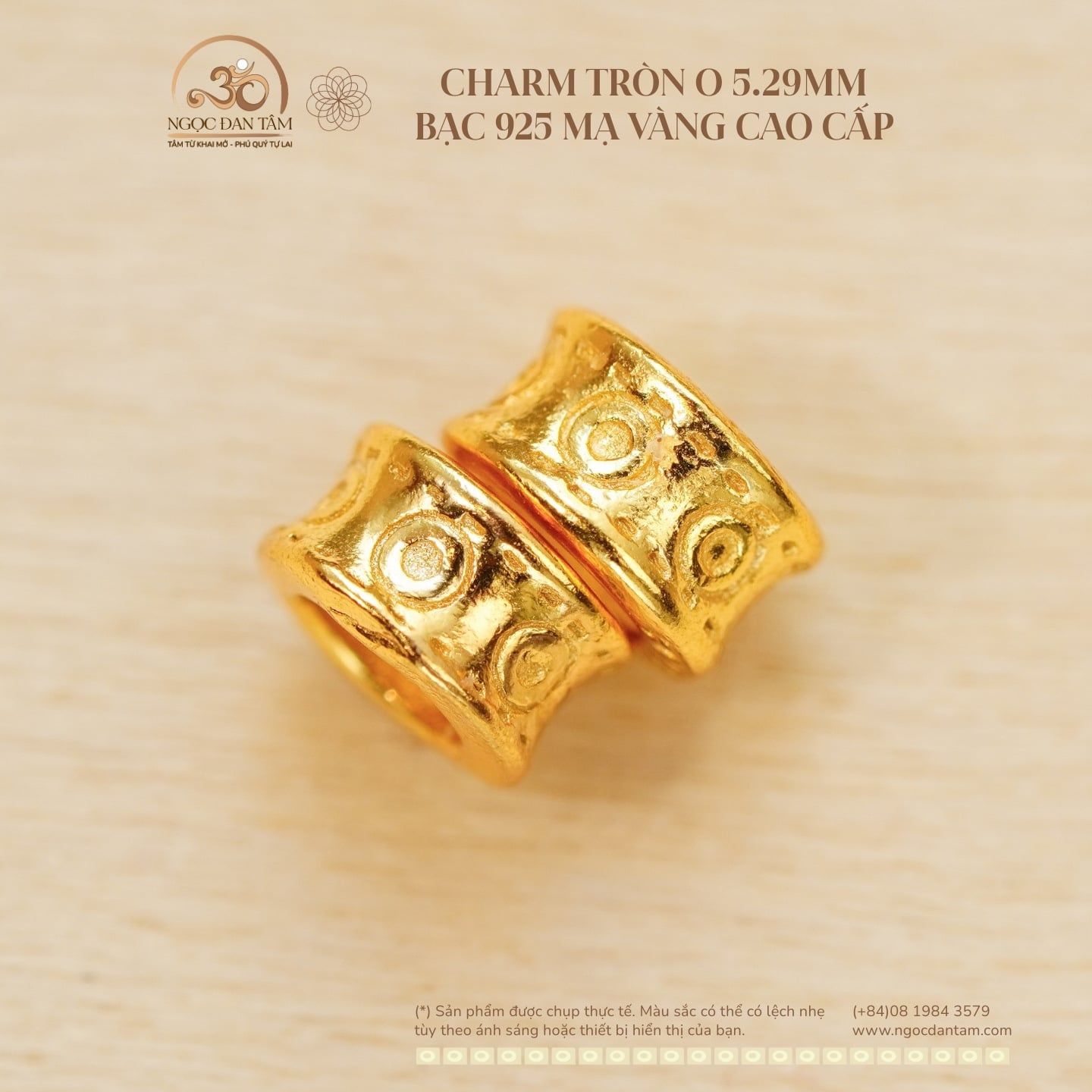  Charm Tròn O 5.29mm - Bạc 925 Mạ Vàng Cao Cấp 