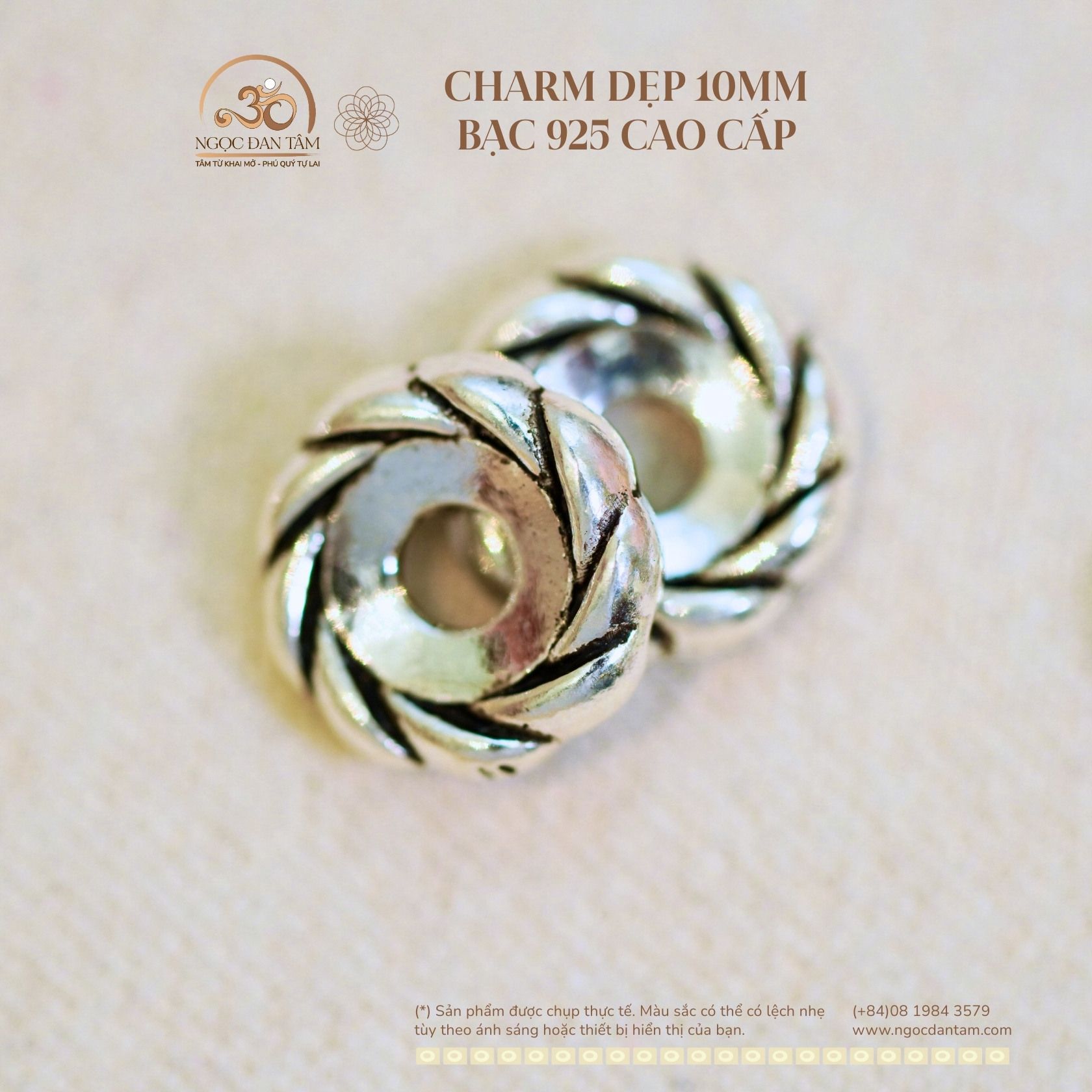  Charm Dẹp 10mm - Bạc 925 Cao Cấp 
