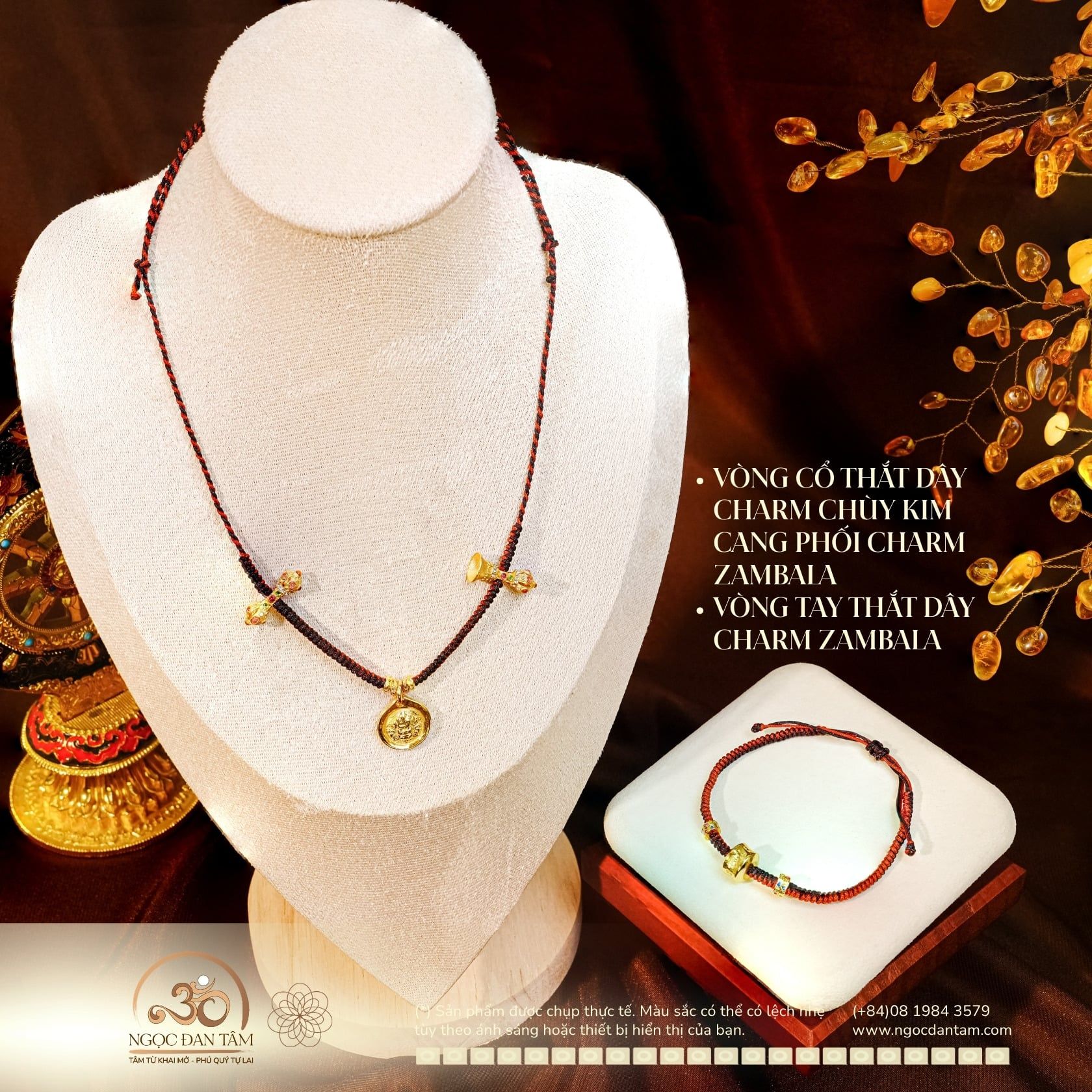  Vòng Tay + Vòng Cổ Thắt Dây Charm Chùy Kim Cang Phối Charm Zambala 