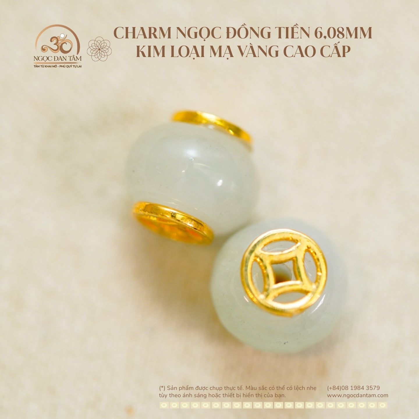 Charm Ngọc Đồng Tiền 6.08mm - Kim Loại Mạ Vàng Cao Cấp 