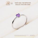  Nhẫn Bạc 925 Đính Đá Thạch Anh Tím 4mm 