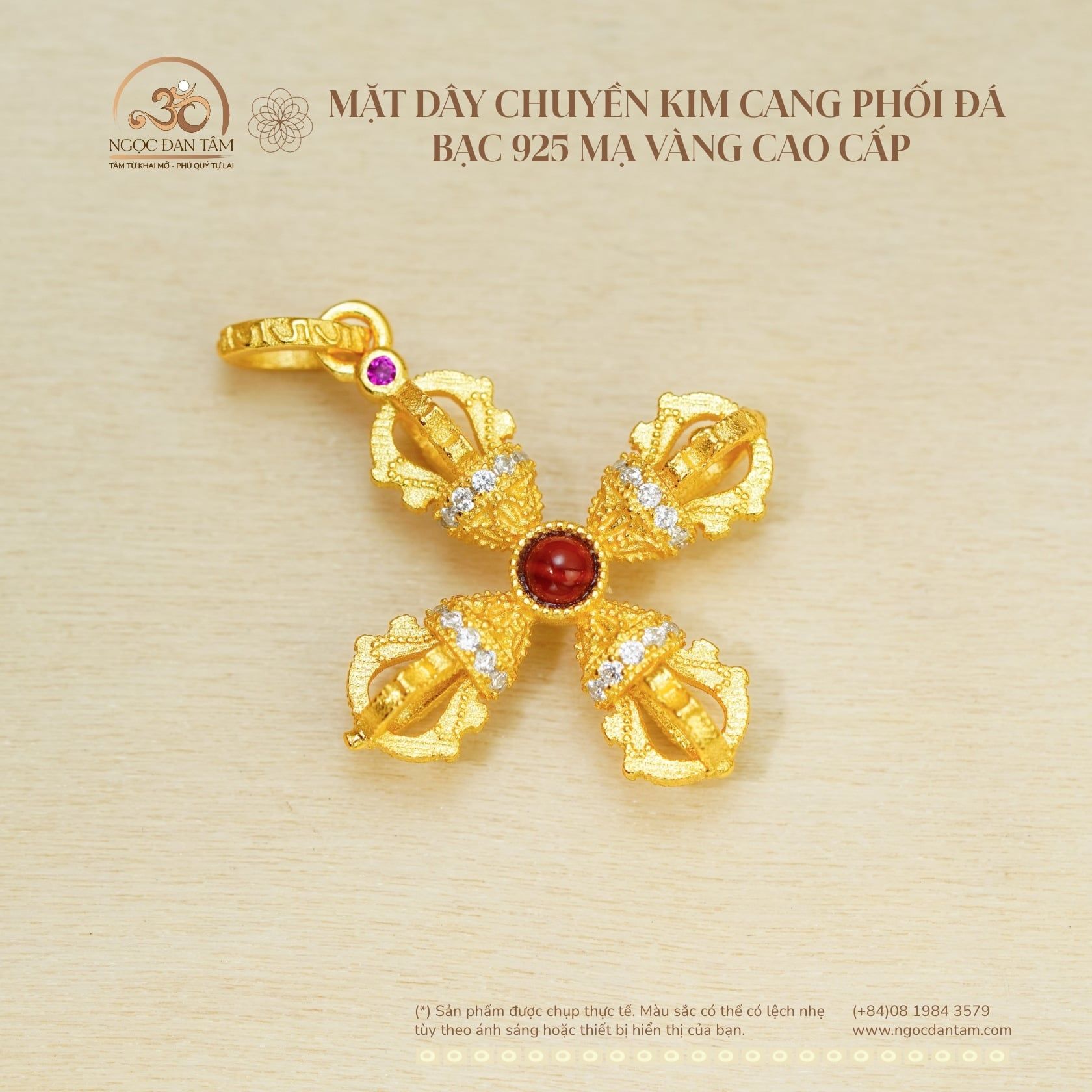  Mặt Dây Chuyền Kim Cang Phối Đá - Bạc 925 Mạ Vàng Cao Cấp 