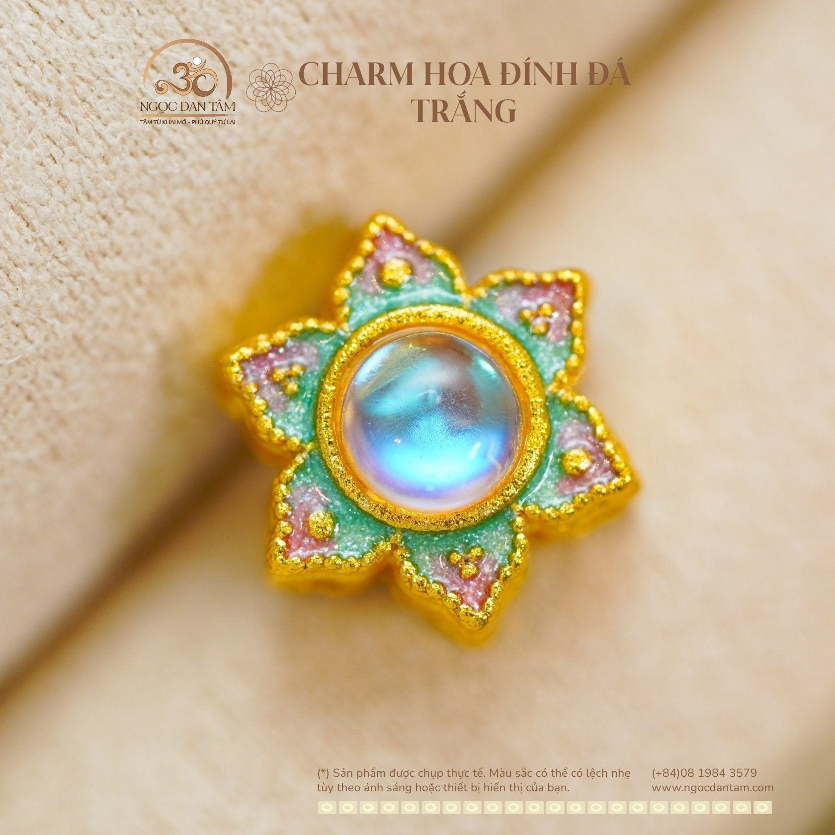  Charm Hoa Đính Đá Trắng 10,91mm - Kim Loại Mạ Vàng Cao Cấp 