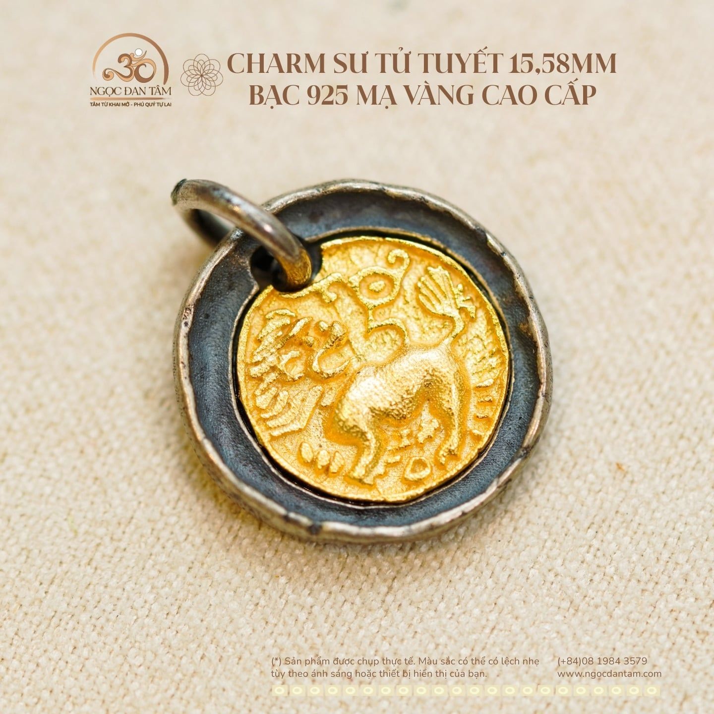  Charm Sư Tử Tuyết 15.58mm - Bạc 925 Mạ Vàng Cao Cấp 