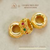  Charm Tròn Dẹp Đính Đá 8mm - Kim Loại Mạ Vàng 