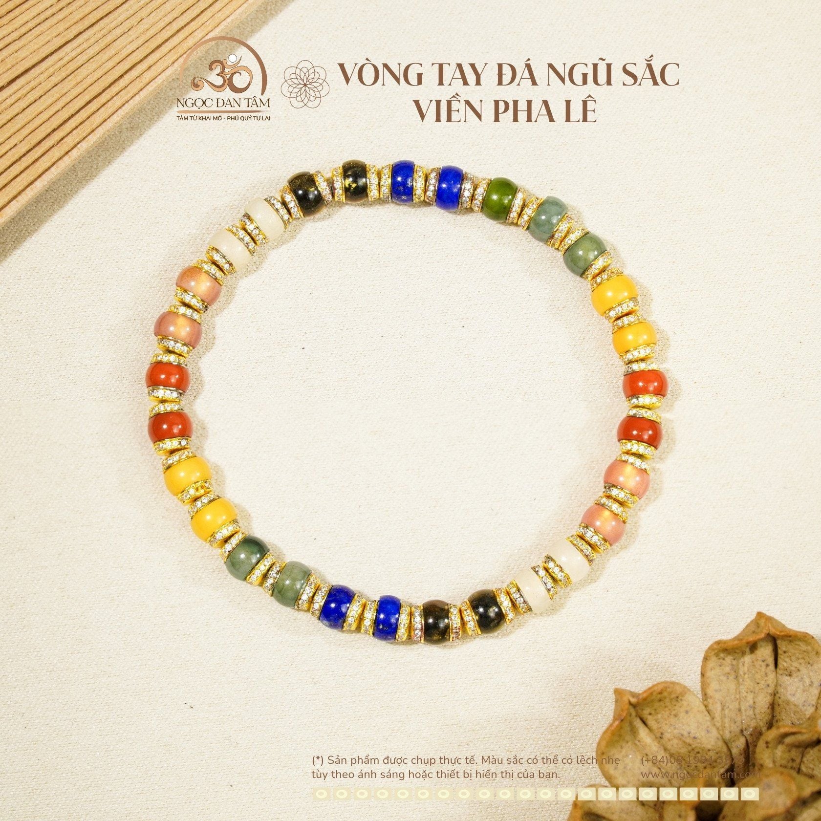  Vòng Tay Đá Ngũ Sắc Viền Pha Lê 