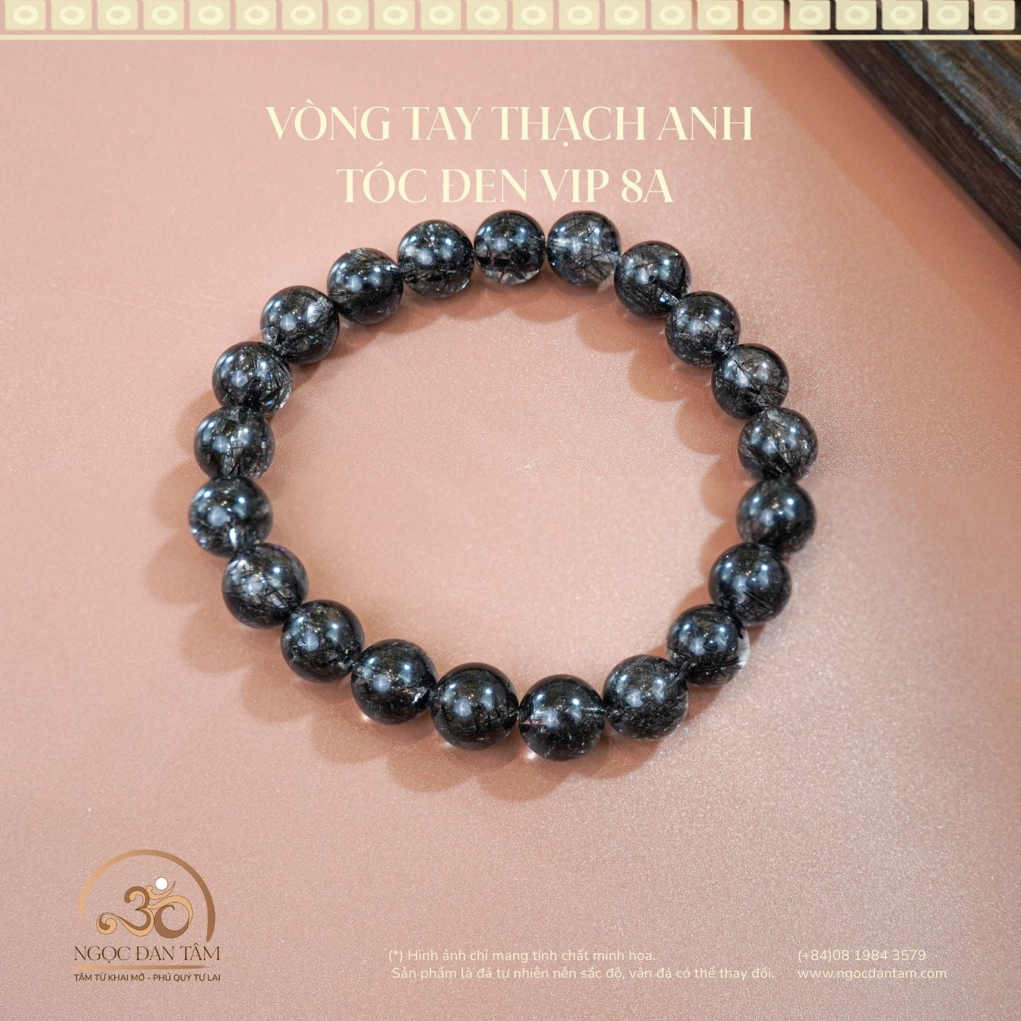  Vòng Tay Thạch Anh Tóc Đen 8mm 8A 