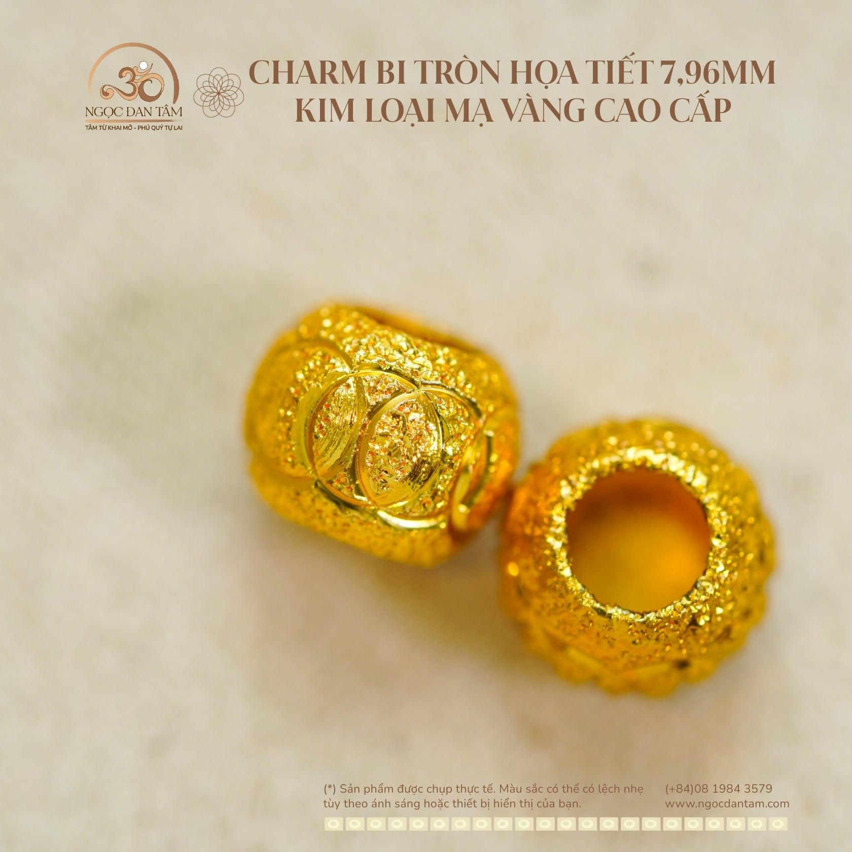  Charm Bi Tròn Họa Tiết 7,96mm - Kim Loại Mạ Vàng Cao Cấp 