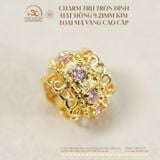  Charm Trụ Tròn Đính Hạt Hồng 9.21mm - Kim Loại Mạ Vàng Cao Cấp 