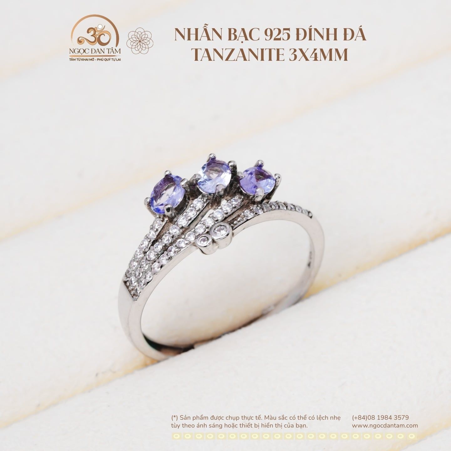  Nhẫn Bạc 925 Đính Đá Tanzanite 3x4mm 