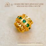  Charm Trụ Tròn Đính Hạt Xanh 9,51mm - Kim Loại Mạ Vàng Cao Cấp 