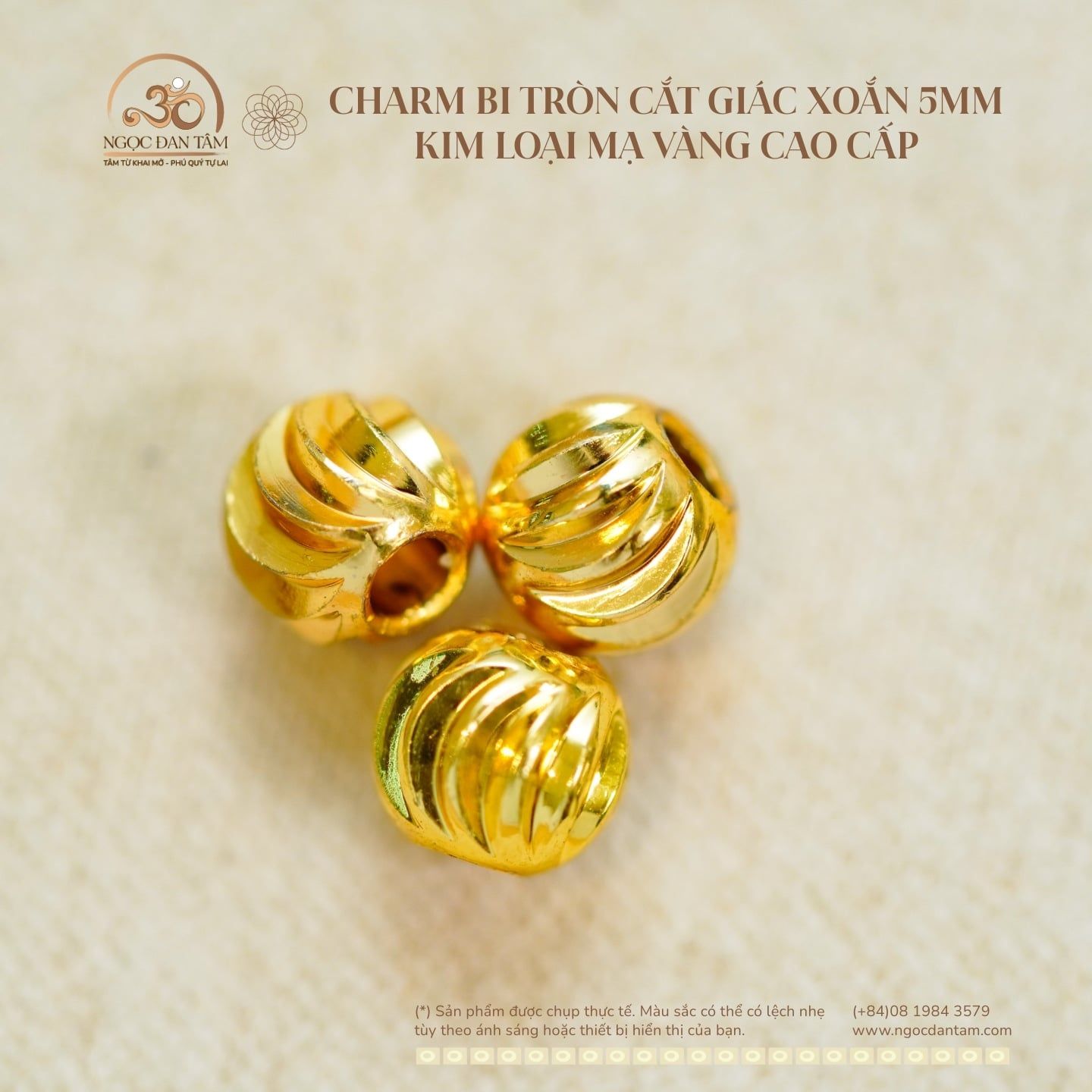  Charm Bi Tròn Cắt Giác Xoắn 5mm - Kim Loại Mạ Vàng Cao Cấp 