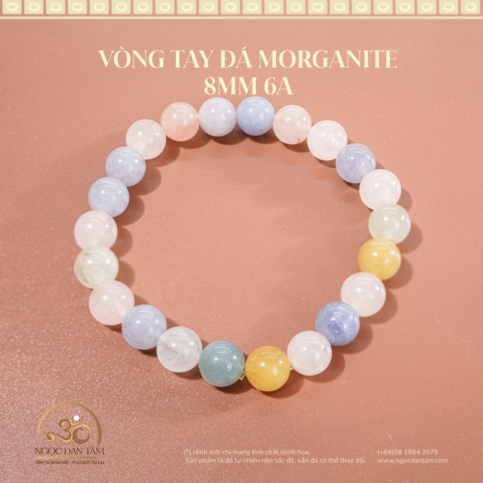  Vòng Tay Morganite 8mm - 10mm 6A 