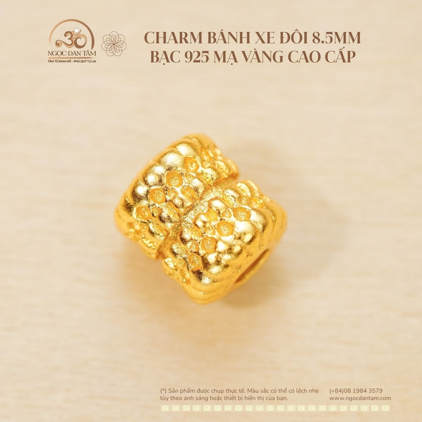  Charm Bánh Xe Đôi 8.5mm - Bạc 925 Mạ Vàng Cao Cấp 