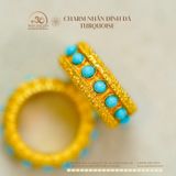  Charm Nhẫn Đính Đá Turquoise - Kim Loại Mạ Vàng Cao Cấp 