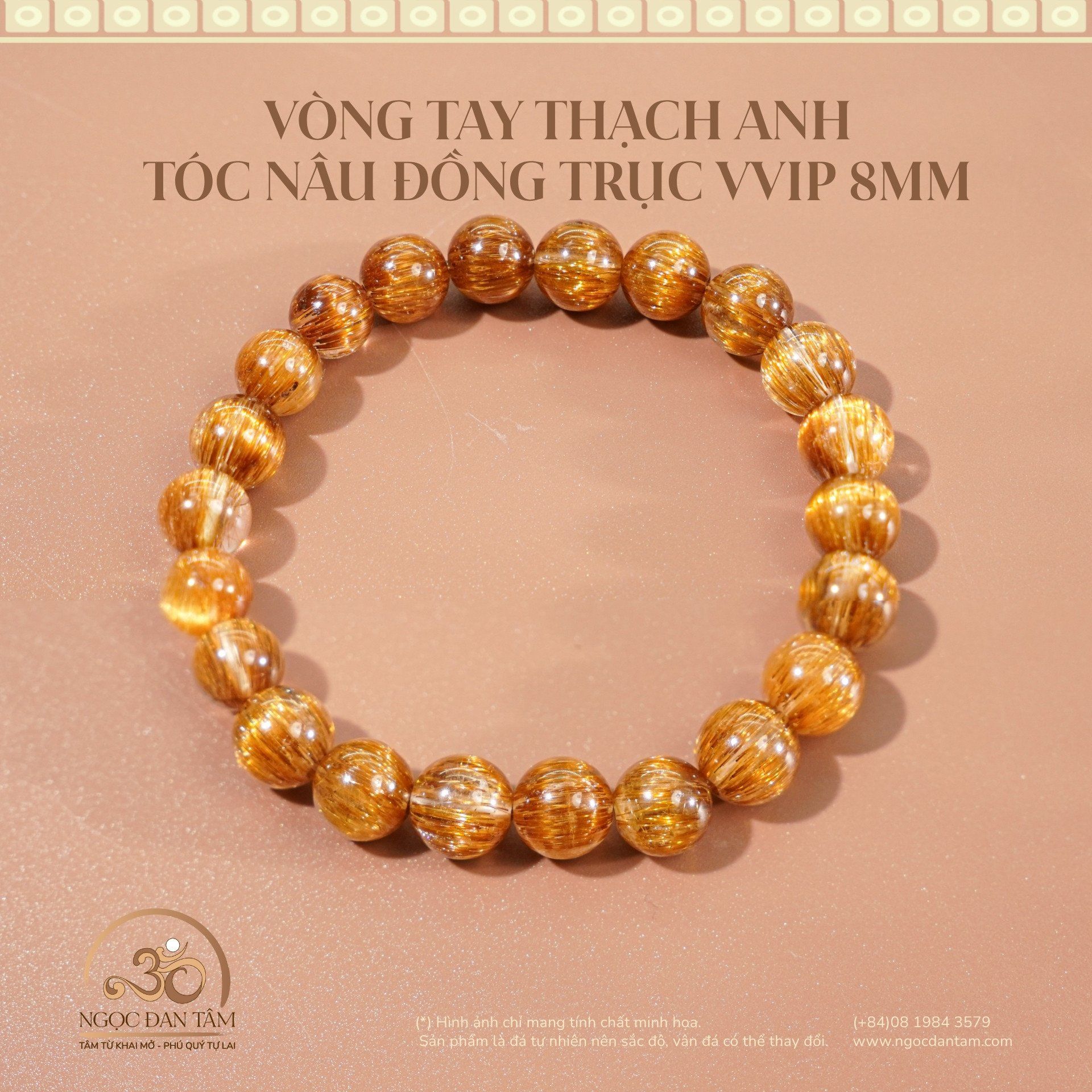  Vòng Tay Tóc Nâu Đồng Trục VVIP 8mm 