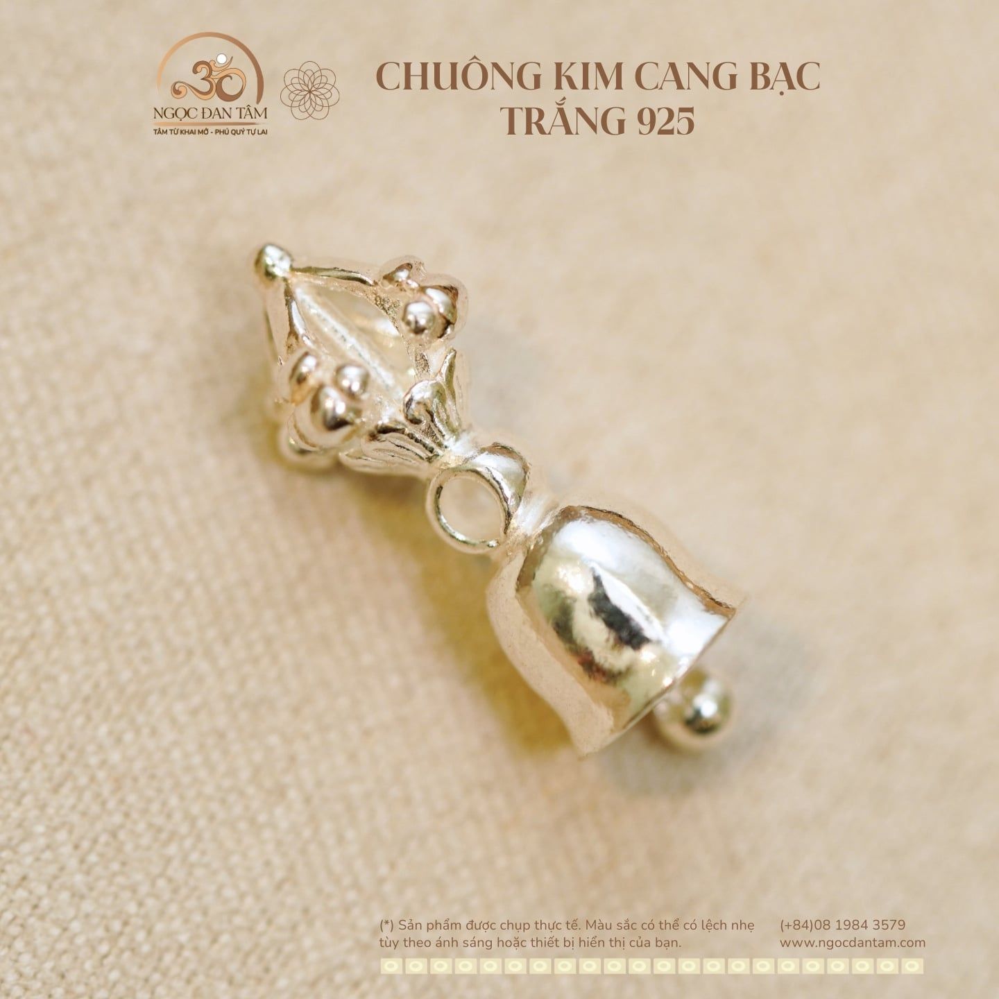  Charm Chuông Kim Cang Bạc Trắng 925 