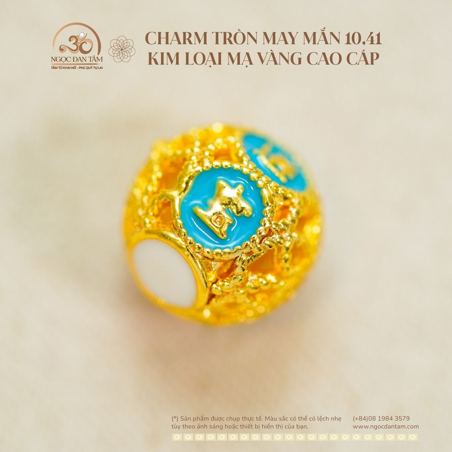  Charm Tròn May Mắn 10.41mm - Kim Loại Mạ Vàng 