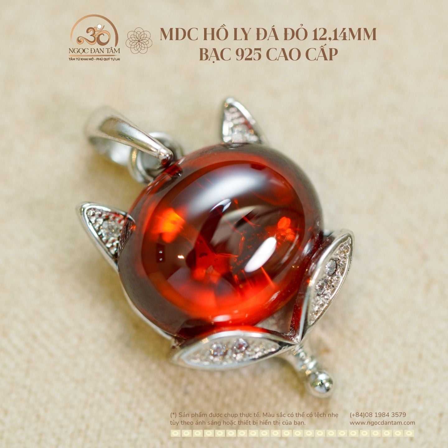  Mặt dây chuyền Hồ Ly Đá Đỏ 12,14mm - Bạc 925 Cao Cấp 